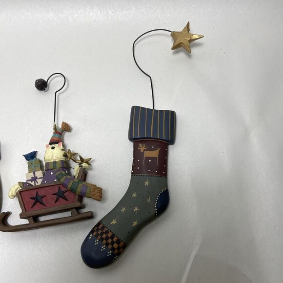 Blossom Bucket Christmas Ornaments Lot of 3 Cat in Sleigh Stockings No tags EUC - Picture 4 of 9